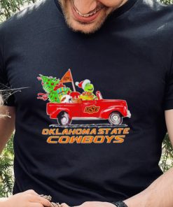 Happy Merry Christmas The Grinch drive a car Oklahoma State Cowboys football logo flag gift hoodie, sweater, longsleeve, shirt v-neck, t-shirt