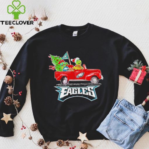 Happy Merry Christmas The Grinch drive a car Philadelphia Eagles football logo flag gift hoodie, sweater, longsleeve, shirt v-neck, t-shirt