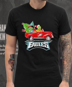 Happy Merry Christmas The Grinch drive a car Philadelphia Eagles football logo flag gift hoodie, sweater, longsleeve, shirt v-neck, t-shirt