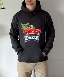 Happy Merry Christmas The Grinch drive a car Philadelphia Eagles football logo flag gift hoodie, sweater, longsleeve, shirt v-neck, t-shirt