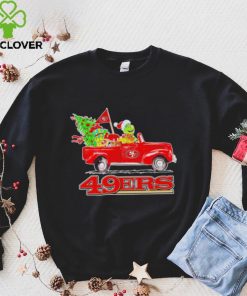 Happy Merry Christmas The Grinch drive a car San Francisco 49ers football logo flag gift hoodie, sweater, longsleeve, shirt v-neck, t-shirt