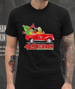 Happy Merry Christmas The Grinch drive a car San Francisco 49ers football logo flag gift hoodie, sweater, longsleeve, shirt v-neck, t-shirt