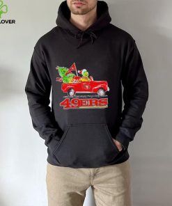 Happy Merry Christmas The Grinch drive a car San Francisco 49ers football logo flag gift hoodie, sweater, longsleeve, shirt v-neck, t-shirt