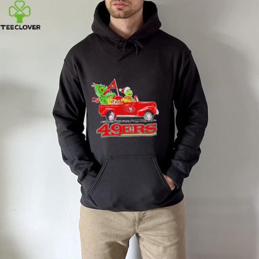 Happy Merry Christmas The Grinch drive a car San Francisco 49ers football logo flag gift hoodie, sweater, longsleeve, shirt v-neck, t-shirt