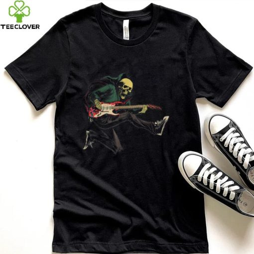 Happy Skeleton Guitar Guy Spooky Halloween Rock Band Concert T Shirt