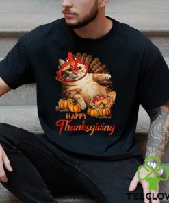Happy Thanksgiving Cat But Face Is Turkey Funny Thanksgiving Cat Classic T Shirt