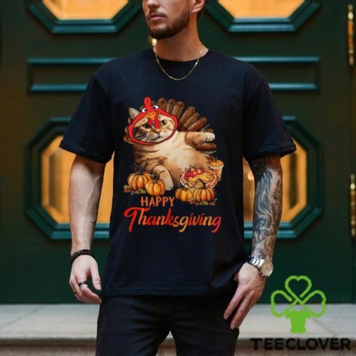 Happy Thanksgiving Cat But Face Is Turkey   Funny Thanksgiving Cat Classic T Shirt