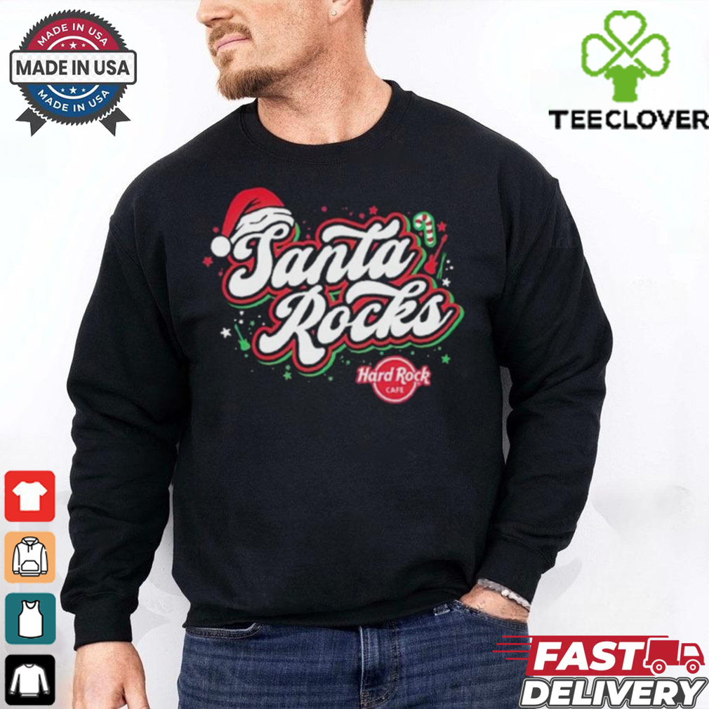 Hard Rock Adult Fit Santa Rocks Christmas T Shirts Hard Rock Adult Fit Santa Rocks Christmas T Shirts