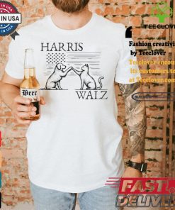 Harris Walz 2024 President American Flag Dog Team Up With Cat T shirt
