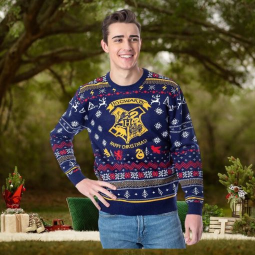 Harry Potter Men’s Hogwarts Happy Christmas Ugly Holiday Knit Sweater