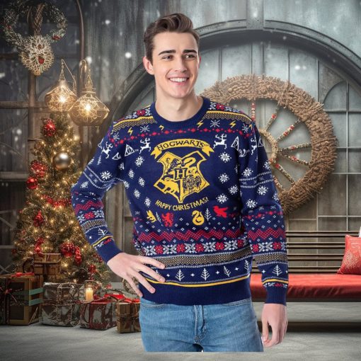 Harry Potter Men’s Hogwarts Happy Christmas Ugly Holiday Knit Sweater