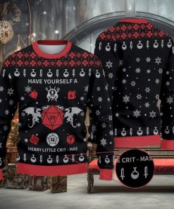 Have Yourself a Little Crit Mas Dungeons & Dragons D20 Wool Dnd Knit Gift Ugly Christmas Sweater For Men And Women