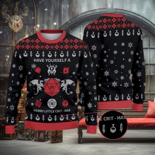 Have Yourself a Little Crit Mas Dungeons & Dragons D20 Wool Dnd Knit Gift Ugly Christmas Sweater For Men And Women