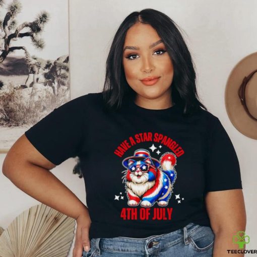 Have a star spangled 4th of July cat flag shirt