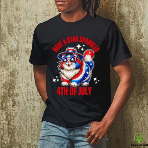 Have a star spangled 4th of July cat flag shirt