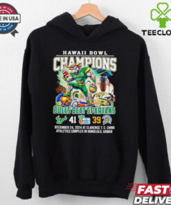 Hawaii Bowl Champions Bulls Beat Spartans 41-39 Mascot Shirt, featuring a graphic celebrating the Bulls' 41-39 victory over the Spartans, with the team mascot prominently displayed. Perfect for fans commemorating this thrilling championship win.