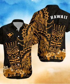 Hawaii Polynesian Hawaiian Shirt Gold Tiki Masks Hawaiian