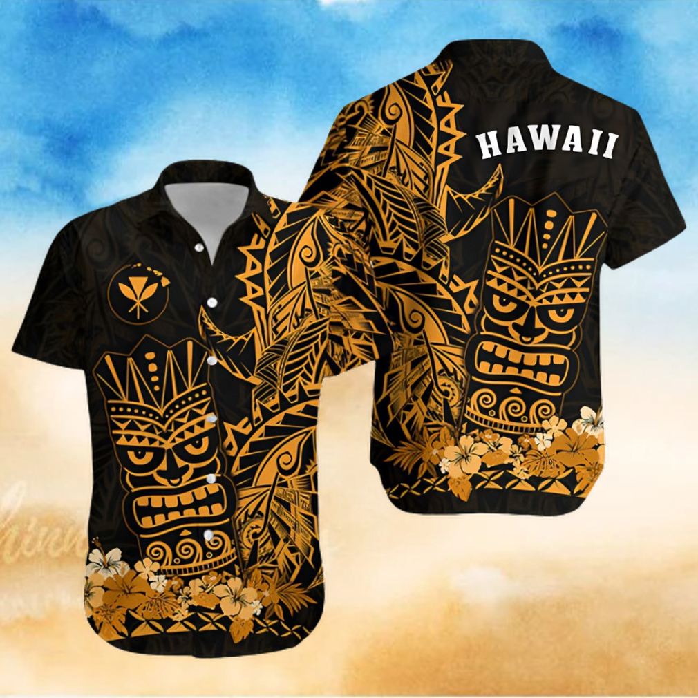 Hawaii Polynesian Hawaiian Shirt Gold Tiki Masks Hawaiian