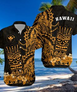 Hawaii Polynesian Hawaiian Shirt Gold Tiki Masks Hawaiian