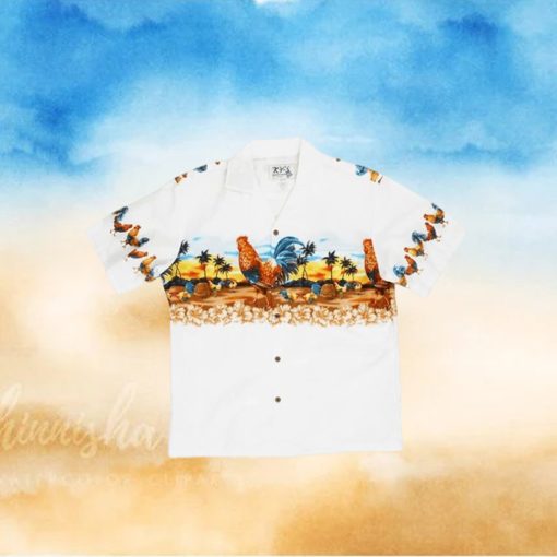 Hawaii Rooster White Cotton Poplin Men s Hawaiian Shirt