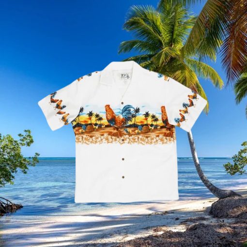 Hawaii Rooster White Cotton Poplin Men s Hawaiian Shirt