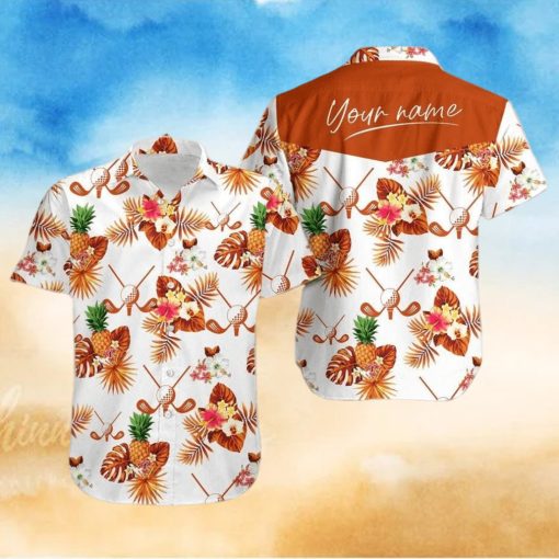 Hawaiian Aloha Shirts Golf Orange Tropical Floral Custom Name hawaiian shirt