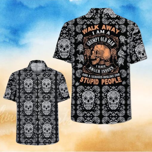 Hawaiian Aloha Shirts Grumpy Old Man Skull Pattern hawaiian shirt