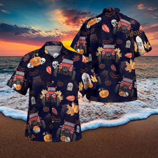 Hawaiian Aloha Shirts Jeep Halloween Pumpkin Skull shirt