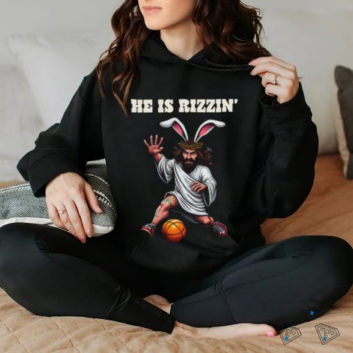 He Is Rizzen Funny Easter Bunny Jesus Playing Basketball Essential T hoodie, sweater, longsleeve, shirt v-neck, t-shirt