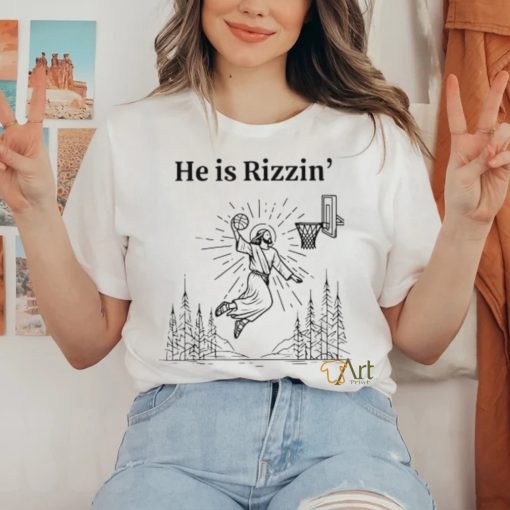 He Is Rizzin Funny Kids Easter Day Jesus Playing Basketball T Shirt