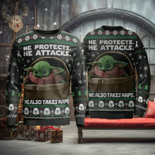 He Protects He Also Take Naps Yoda Christmas Christmas Ugly Sweater Party