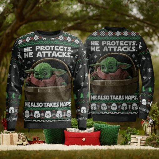 He Protects He Also Take Naps Yoda Christmas Christmas Ugly Sweater Party