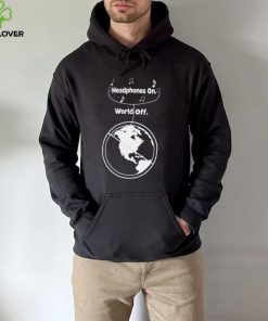 Headphones on World Off Earth shirt