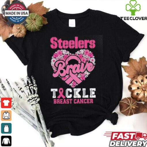 Heart Pittsburgh Steelers Brave Tickle Breast Cancer Flowers shirt