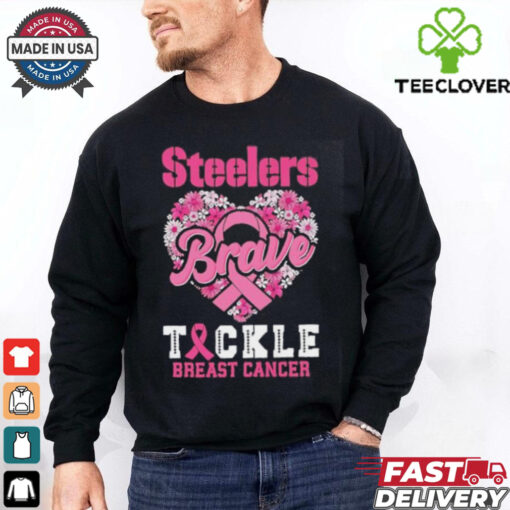 Heart Pittsburgh Steelers Brave Tickle Breast Cancer Flowers shirt