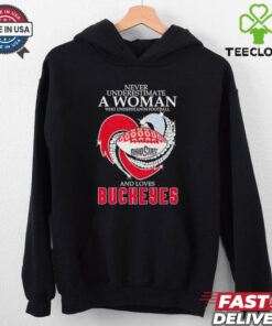 Heart never underestimate a woman who understands football and love Ohio State Buckeyes shirt