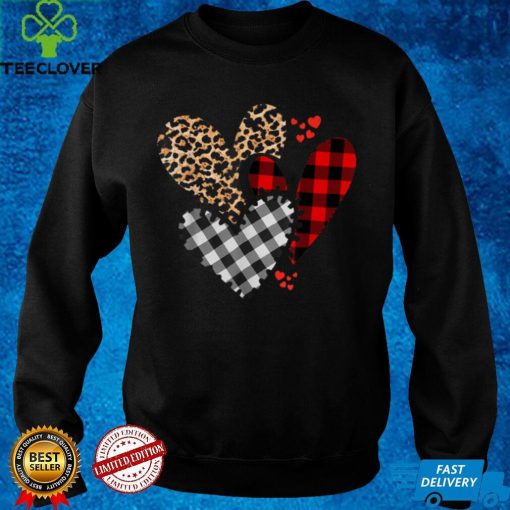 Hearts Leopard Plaid Buffalo Heart Valentines Day Girls Kids T Shirt