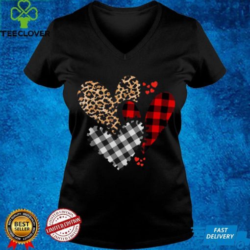 Hearts Leopard Plaid Buffalo Heart Valentines Day Girls Kids T Shirt