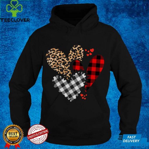 Hearts Leopard Plaid Buffalo Heart Valentines Day Girls Kids T Shirt