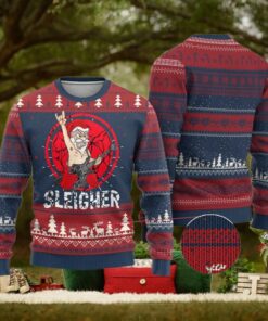 Heavy Mental Ugly Christmas Sweater Sleigher Santa Playing Guitar