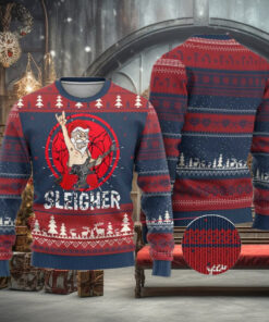 Heavy Mental Ugly Christmas Sweater Sleigher Santa Playing Guitar