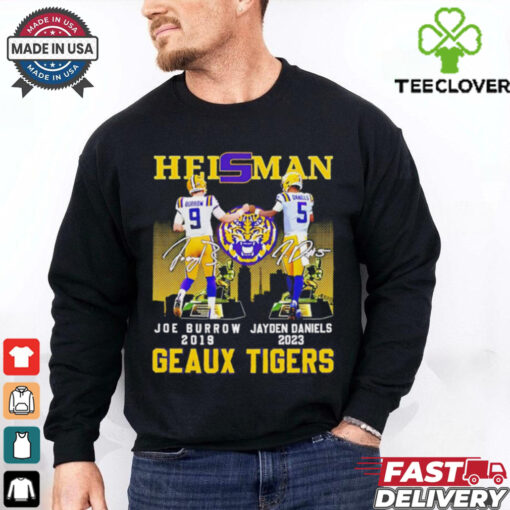 Heisman Geaux Tigers Joe Burrow x Jayden Daniels skyline signature hoodie, sweater, longsleeve, shirt v-neck, t-shirt