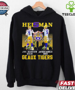 Heisman Geaux Tigers Joe Burrow x Jayden Daniels skyline signature hoodie, sweater, longsleeve, shirt v-neck, t-shirt