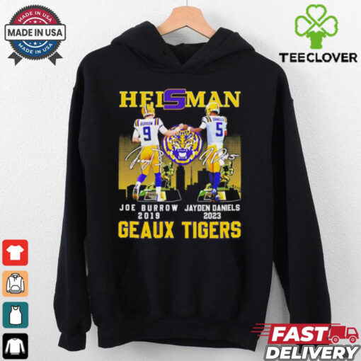 Heisman Geaux Tigers Joe Burrow x Jayden Daniels skyline signature hoodie, sweater, longsleeve, shirt v-neck, t-shirt