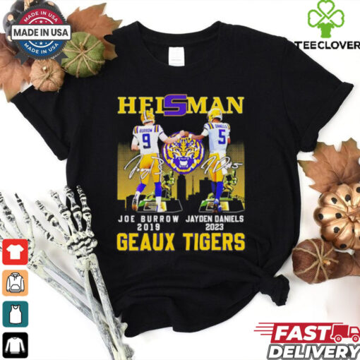 Heisman Geaux Tigers Joe Burrow x Jayden Daniels skyline signature hoodie, sweater, longsleeve, shirt v-neck, t-shirt