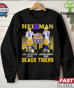 Heisman Geaux Tigers Joe Burrow x Jayden Daniels skyline signature hoodie, sweater, longsleeve, shirt v-neck, t-shirt