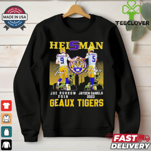 Heisman Geaux Tigers Joe Burrow x Jayden Daniels skyline signature hoodie, sweater, longsleeve, shirt v-neck, t-shirt