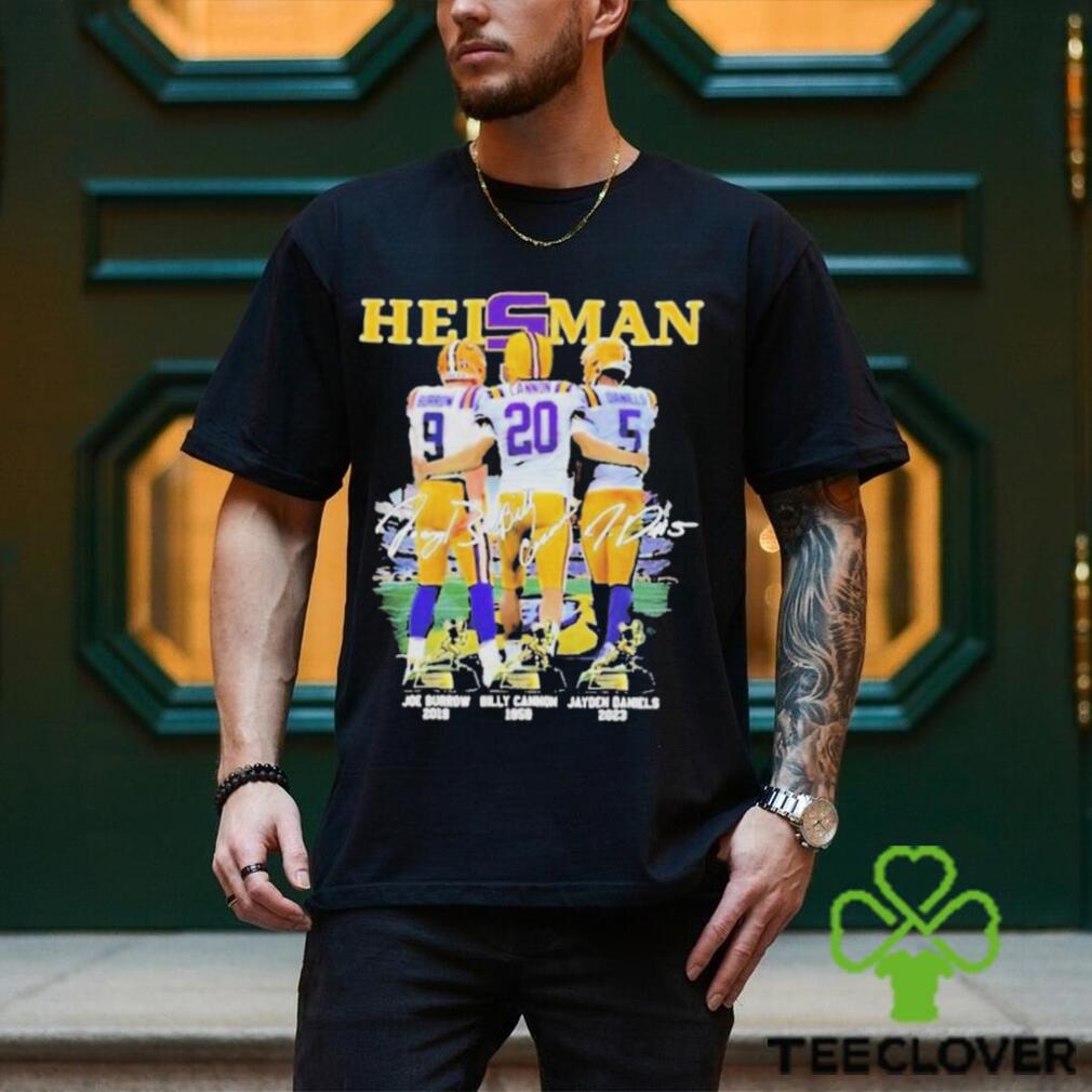 Heisman LSU Tigers Joe Burrow 2019 Billy Cannon 1969 And Jayden Daniels 2023 Signatures T Shirt Heisman LSU Tigers Joe Burrow 2019 Billy Cannon 1969 And Jayden Daniels 2023 Signatures T Shirt