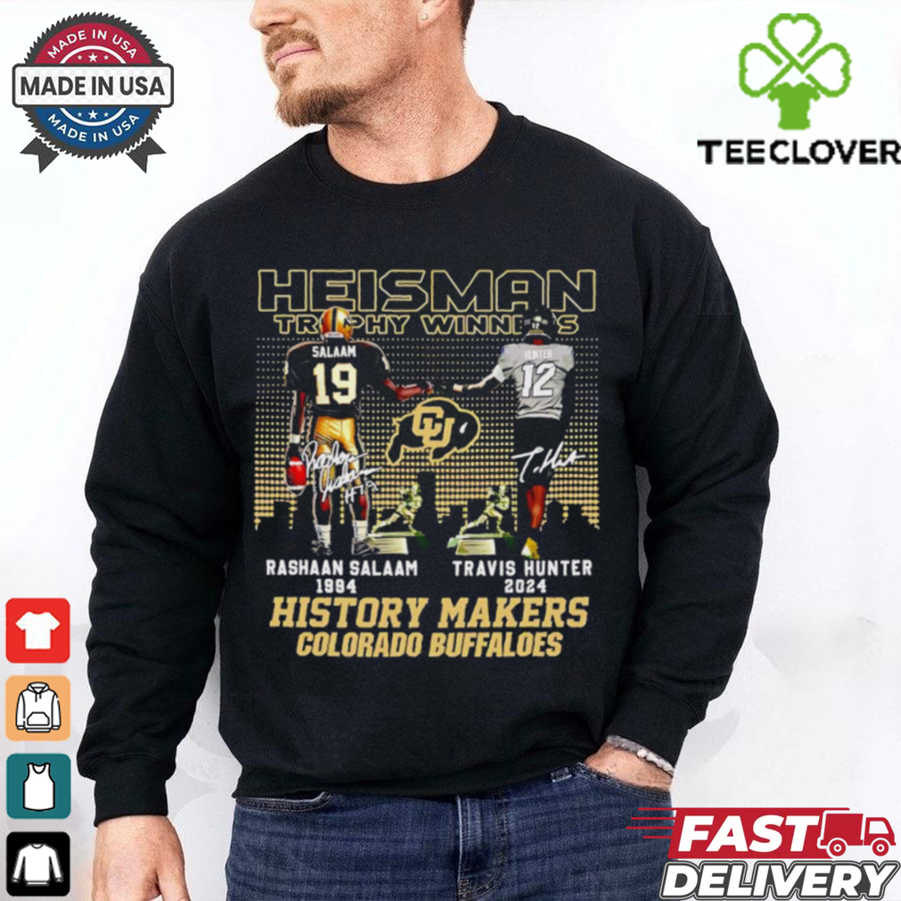 Heisman trophy winners Rashaan Salaam and Travis Hunter history makers Fan Favorite shirt Heisman trophy winners Rashaan Salaam and Travis Hunter history makers Fan Favorite shirt