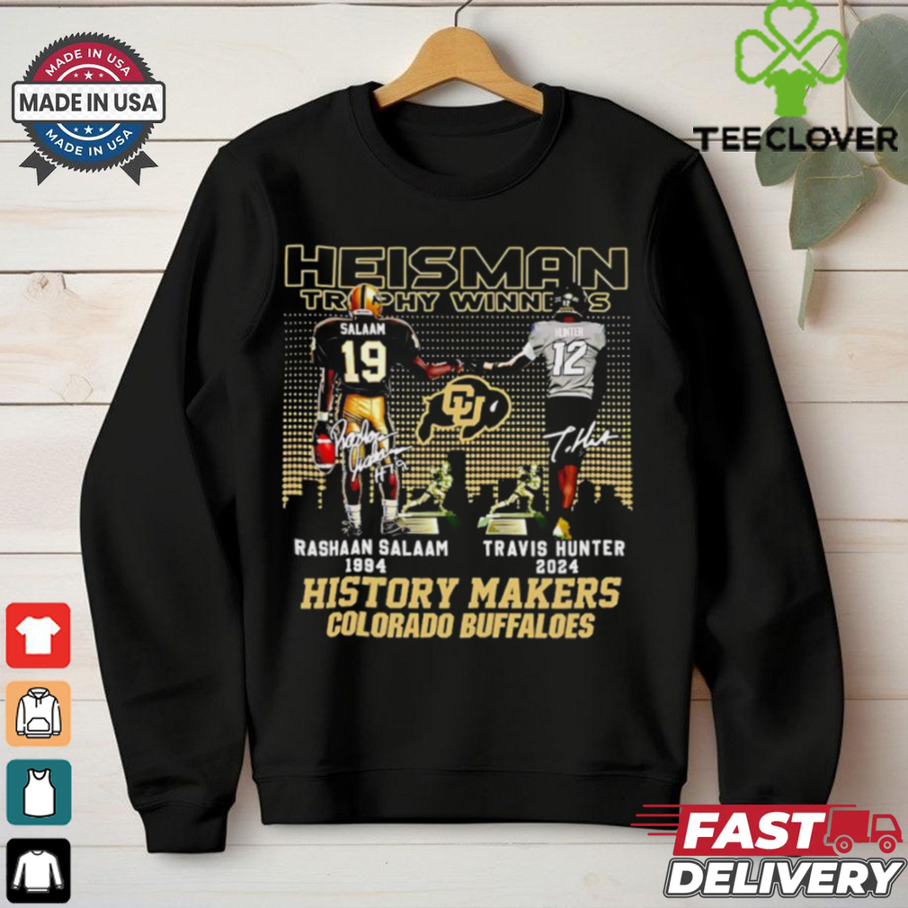 Heisman trophy winners Rashaan Salaam and Travis Hunter history makers Fan Favorite shirt Heisman trophy winners Rashaan Salaam and Travis Hunter history makers Fan Favorite shirt